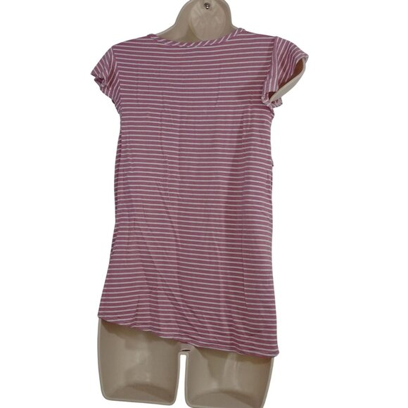 Cest La Vie Pink White Striped Cap Sleeve Top Women Size M Pullover - Picture 3 of 7